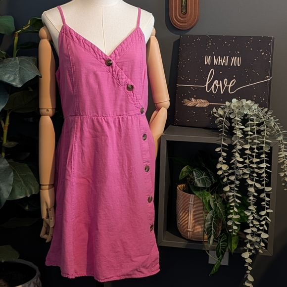 American Eagle Outfitters Pink Cotton Linen Midi Dress - L - Picture 3 of 5